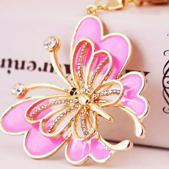 ‼️💗🦋Pink rhinestone Butterfly Keychain Bag Charm Cute Keyring NEW In Package - Picture 2 of 4